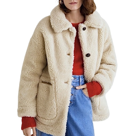 Mango Faux Shearling Fur Inside Suede Style Lined Teddy Coat Ecru Cream Medium - Picture 13 of 14